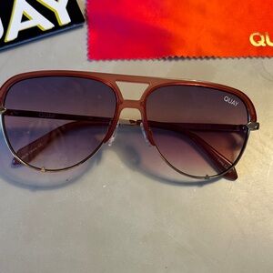 Quay Australia Red Gradient Aviator Sunglasses with Orange Cloth